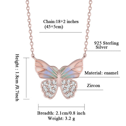 925 Sterling Silver Butterfly Necklace Zircon Pendant