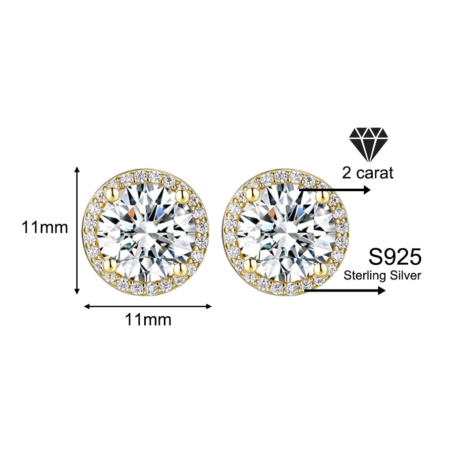 Classic 925 silver round cubic zirconia earrings, unisex style.