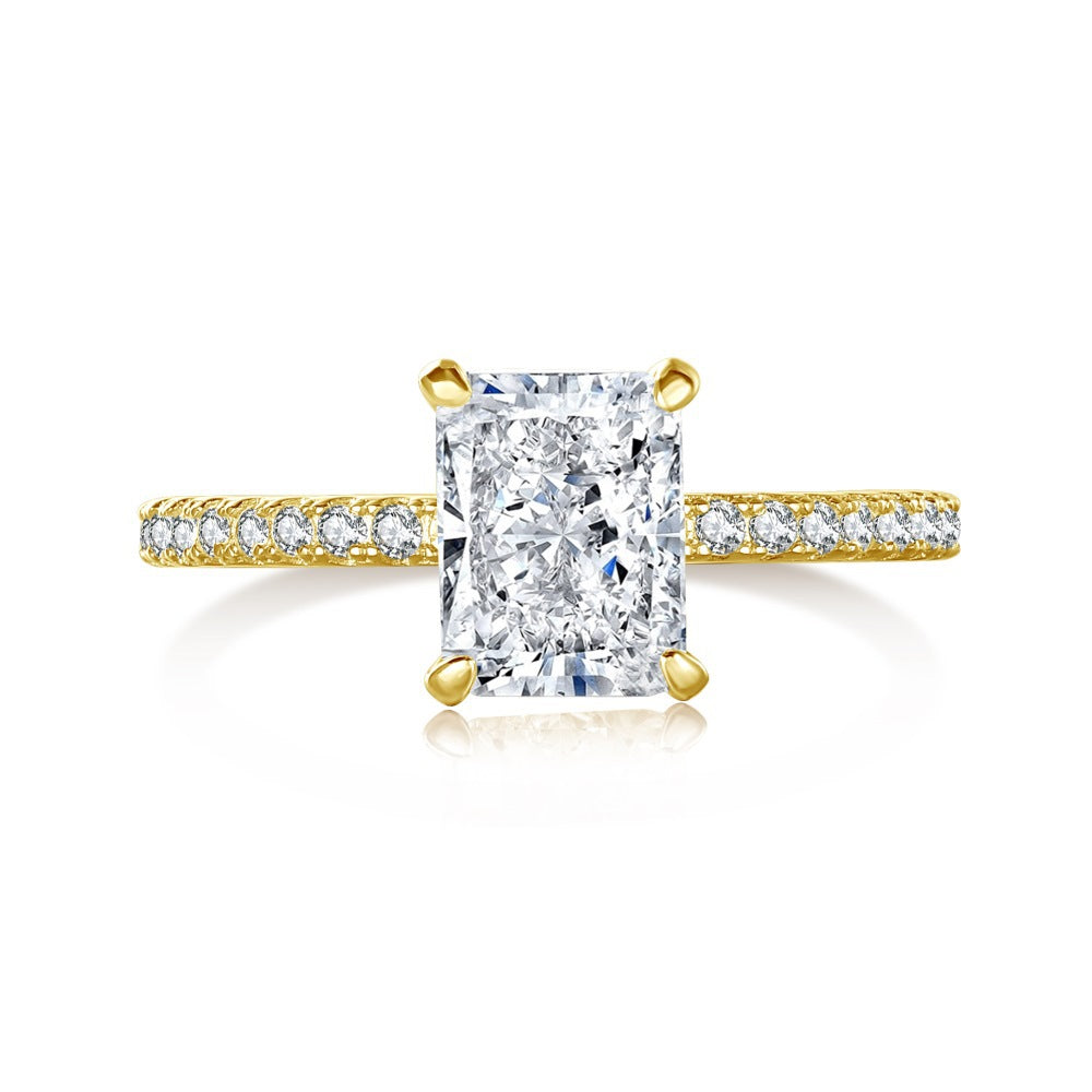 925 Sterling Silver Radiant Cut Cubic Zirconia Ring for Women – Gold & Silver Pavé Band