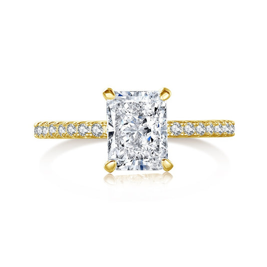 925 Sterling Silver Radiant Cut Cubic Zirconia Ring for Women – Gold & Silver Pavé Band