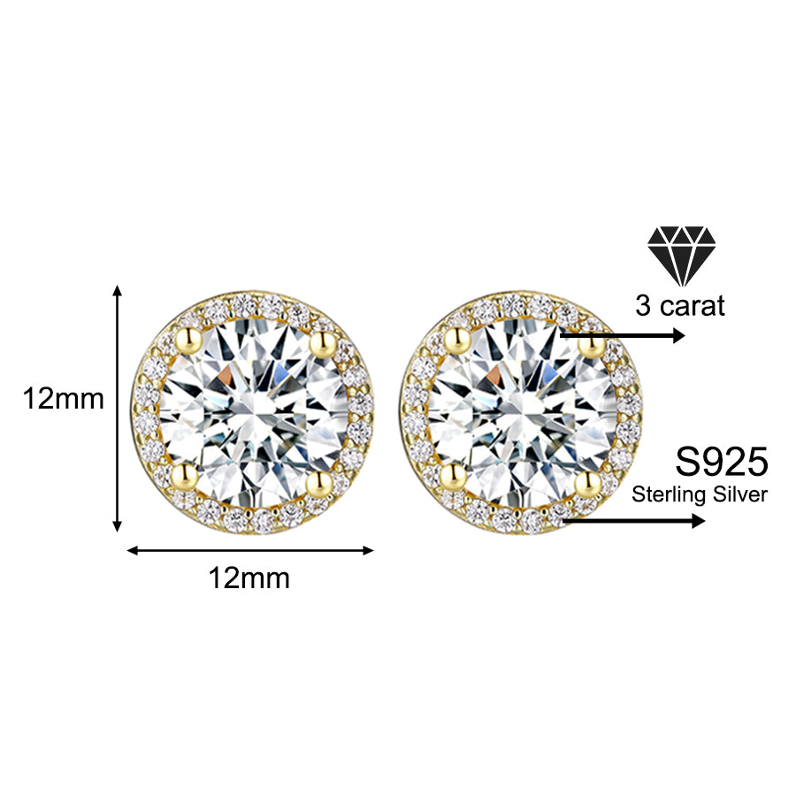 Classic 925 silver round cubic zirconia earrings, unisex style.