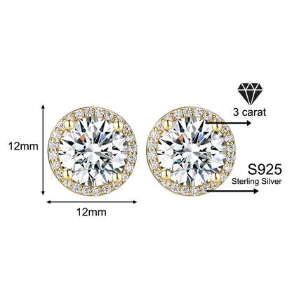 Classic 925 silver round cubic zirconia earrings, unisex style.