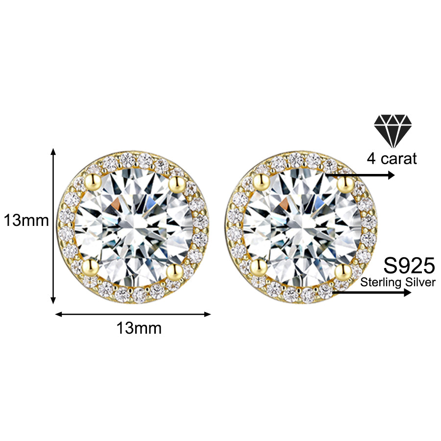 Classic 925 silver round cubic zirconia earrings, unisex style.