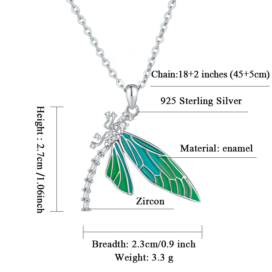 925 Sterling Silver Dragonfly Necklace Zircon Pendant Gift for Women Jewelry