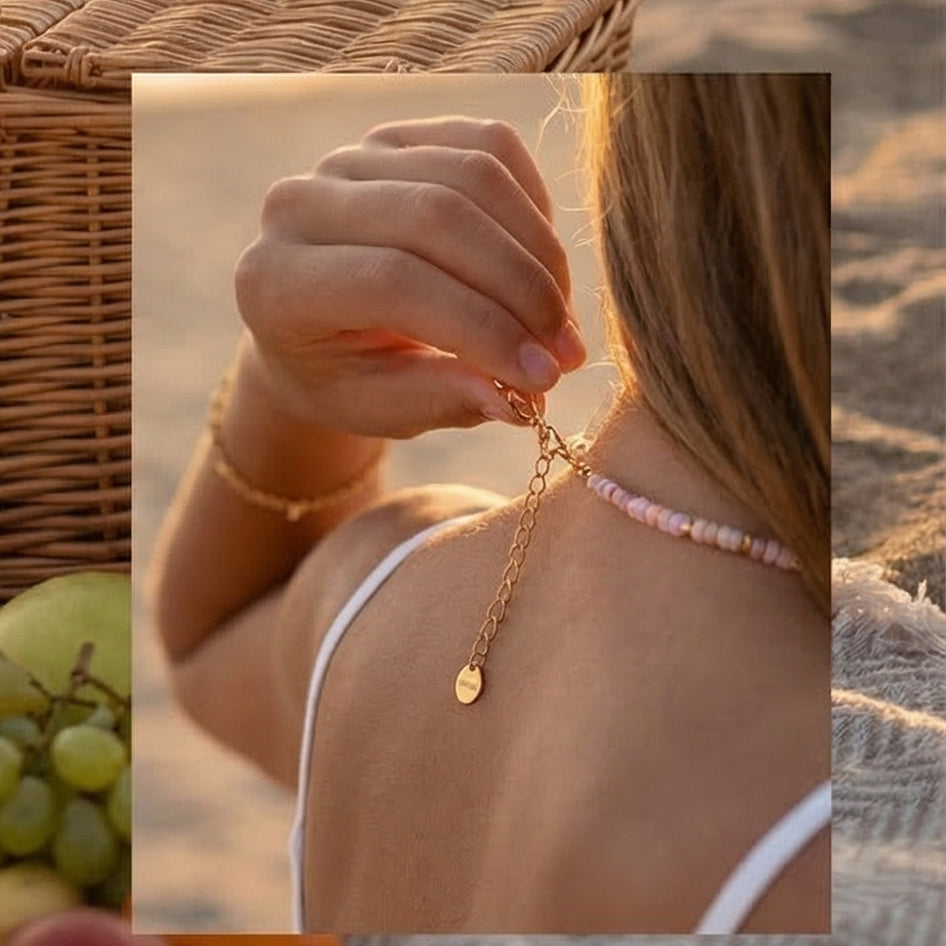 Oudisijewelry Handmade Decor Beaded Flower Necklaces Series Natural Stone Cylinder Beads with Chain Necklace