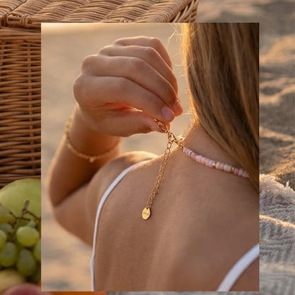 Oudisijewelry Handmade Decor Beaded Flower Necklaces Series Natural Stone Cylinder Beads with Chain Necklace