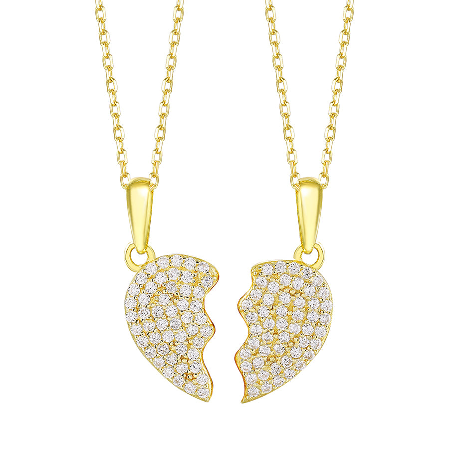 925 Sterling Silver Split Heart Necklace with Cubic Zirconia – 2 Ways To Wear, Detachable Heart Pendant