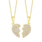 925 Sterling Silver Split Heart Necklace with Cubic Zirconia – 2 Ways To Wear, Detachable Heart Pendant