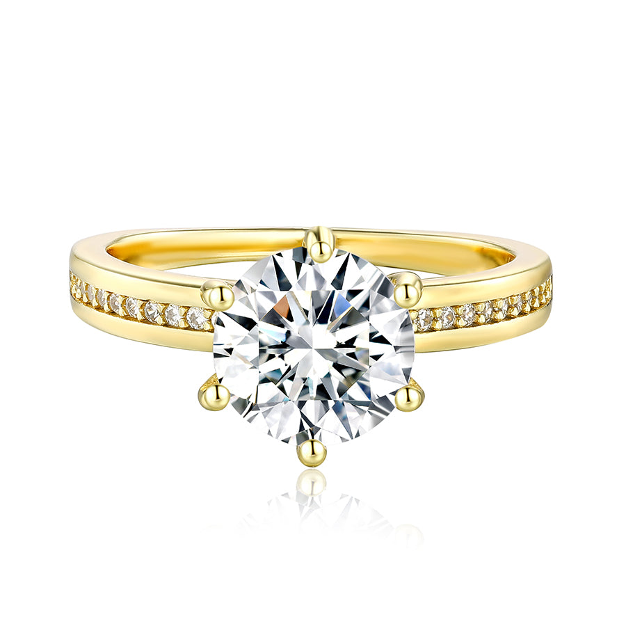 6 Prong 3CT Round Brilliant Cubic Zirconia Engagement Ring Stainless Steel Pave Accent Band Women Wedding Promise Ring