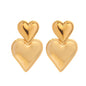 Stainless Steel 18K Gold Plating  Double Hearts Drop Earring For Women Jewelry