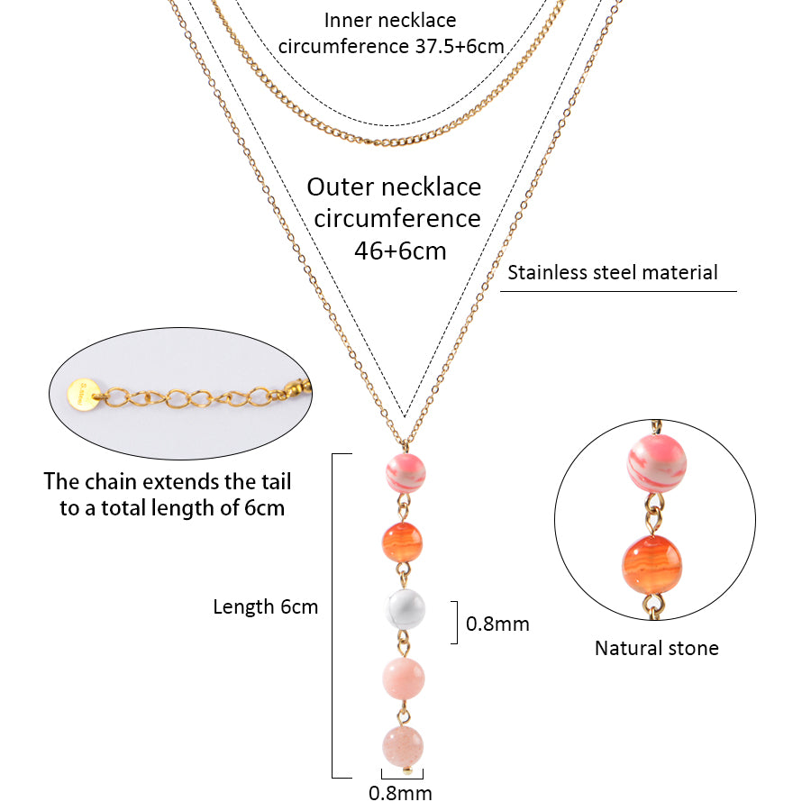18K Gold-Plated Stainless Steel Nature Stone Extension Stack Necklace