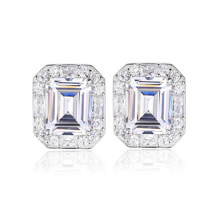 925 Sterling Silver Cubic Zirconia Square Stud Earrings (Unisex)
