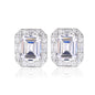 925 Sterling Silver Cubic Zirconia Square Stud Earrings (Unisex)