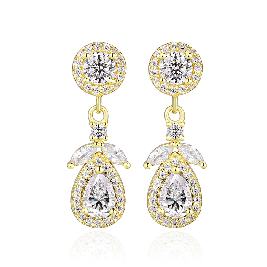 S925 Sterling Silver Teardrop CZ Drop Earrings – Elegant Sparkling Dangle Earrings for Women
