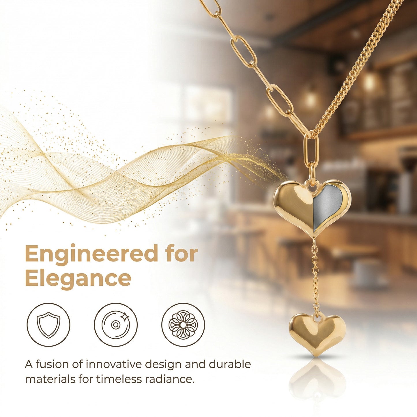 Stainless Steel 18K Gold-Plated double heart necklace