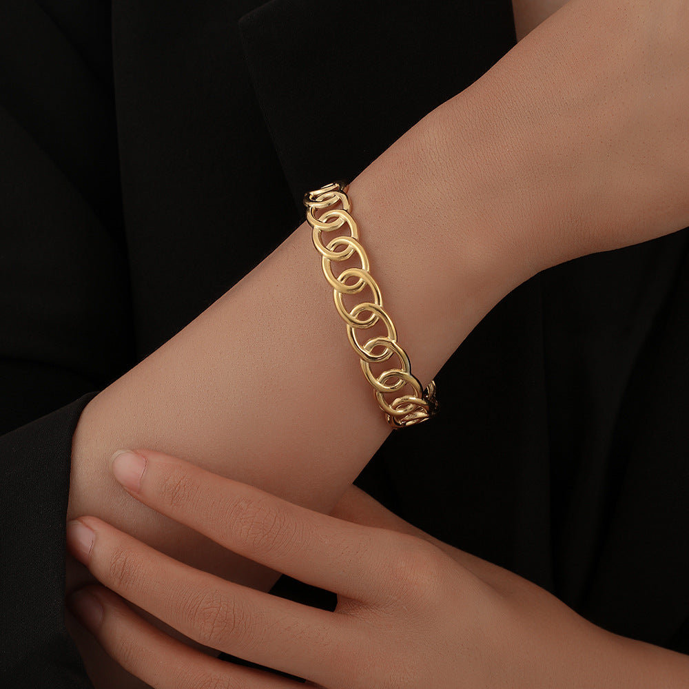 Waterproof 18K Gold Plated Stainless Steel Open Cuff Link Bracelet – Tarnish Resistant & Hypoallergenic