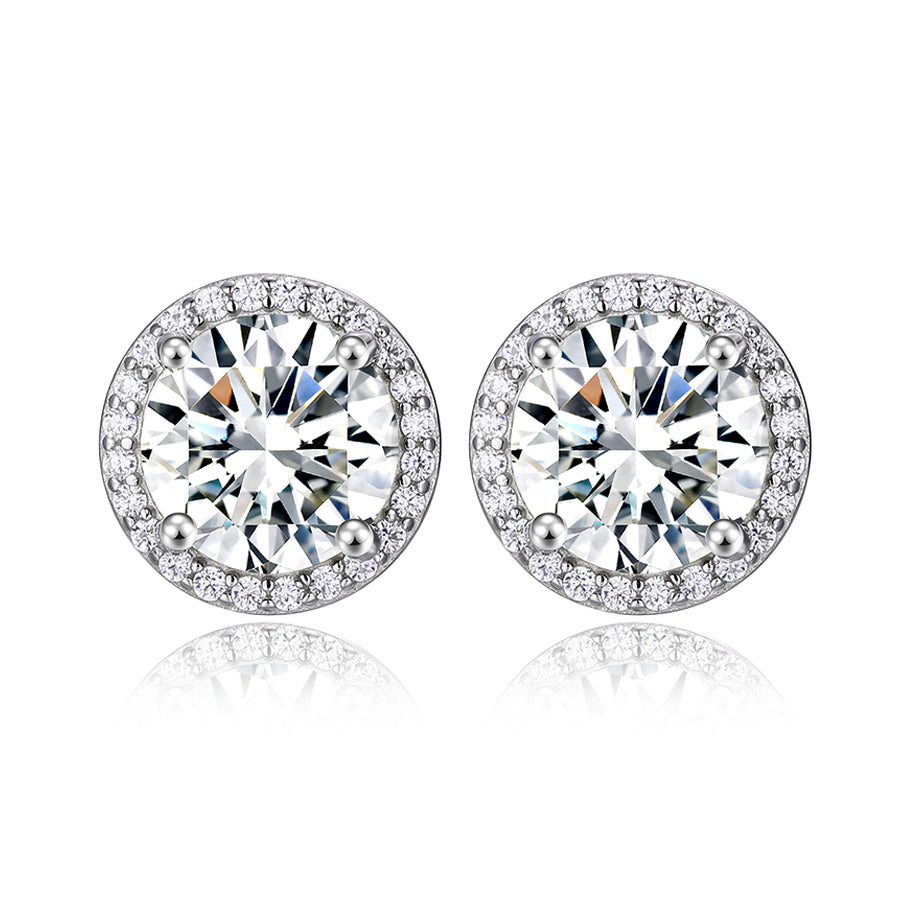 Classic 925 silver round cubic zirconia earrings, unisex style.