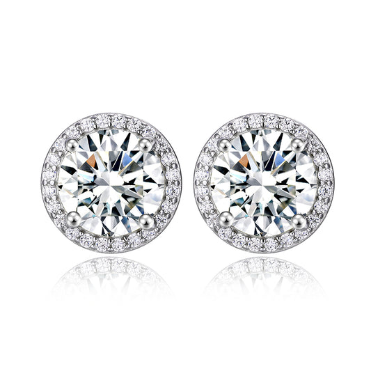Classic 925 silver round cubic zirconia earrings, unisex style.