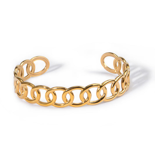 Waterproof 18K Gold Plated Stainless Steel Open Cuff Link Bracelet – Tarnish Resistant & Hypoallergenic