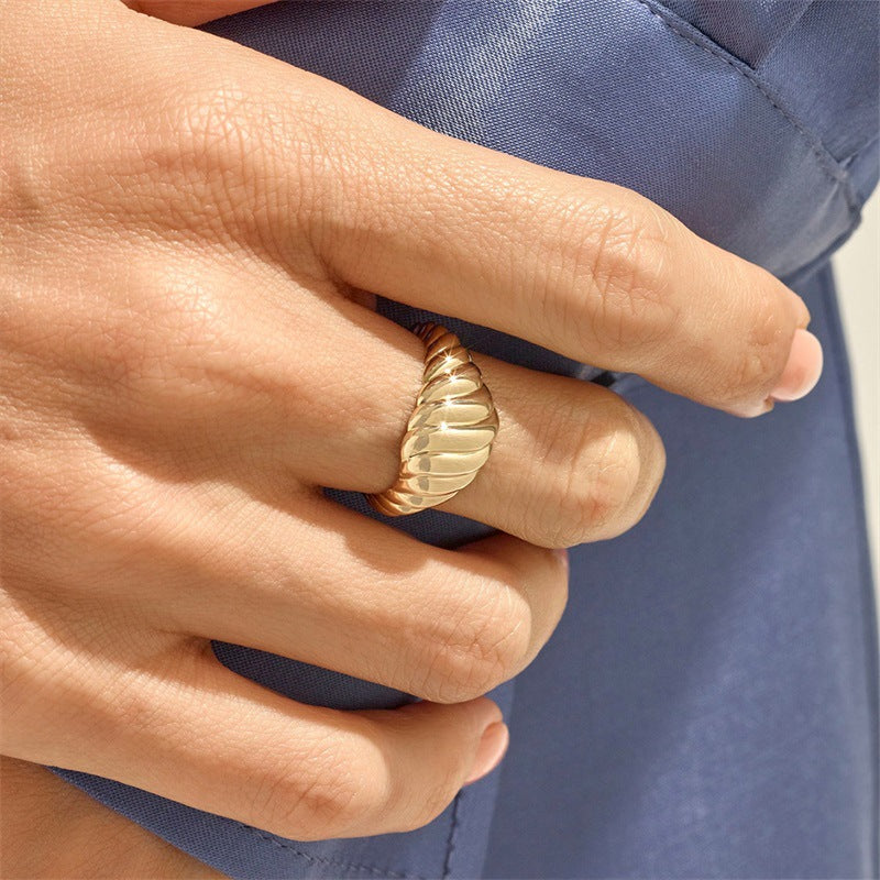 Stainless Steel Plating 18K Gold Twisted Chunky Ring Jewelry Gift