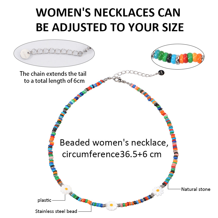 Oudisijewelry Handmade Decor Beaded Flower Necklaces Series Natural Stone Cylinder Beads with Chain Necklace