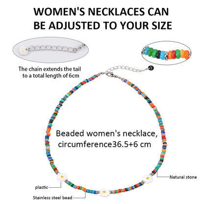 Oudisijewelry Handmade Decor Beaded Flower Necklaces Series Natural Stone Cylinder Beads with Chain Necklace