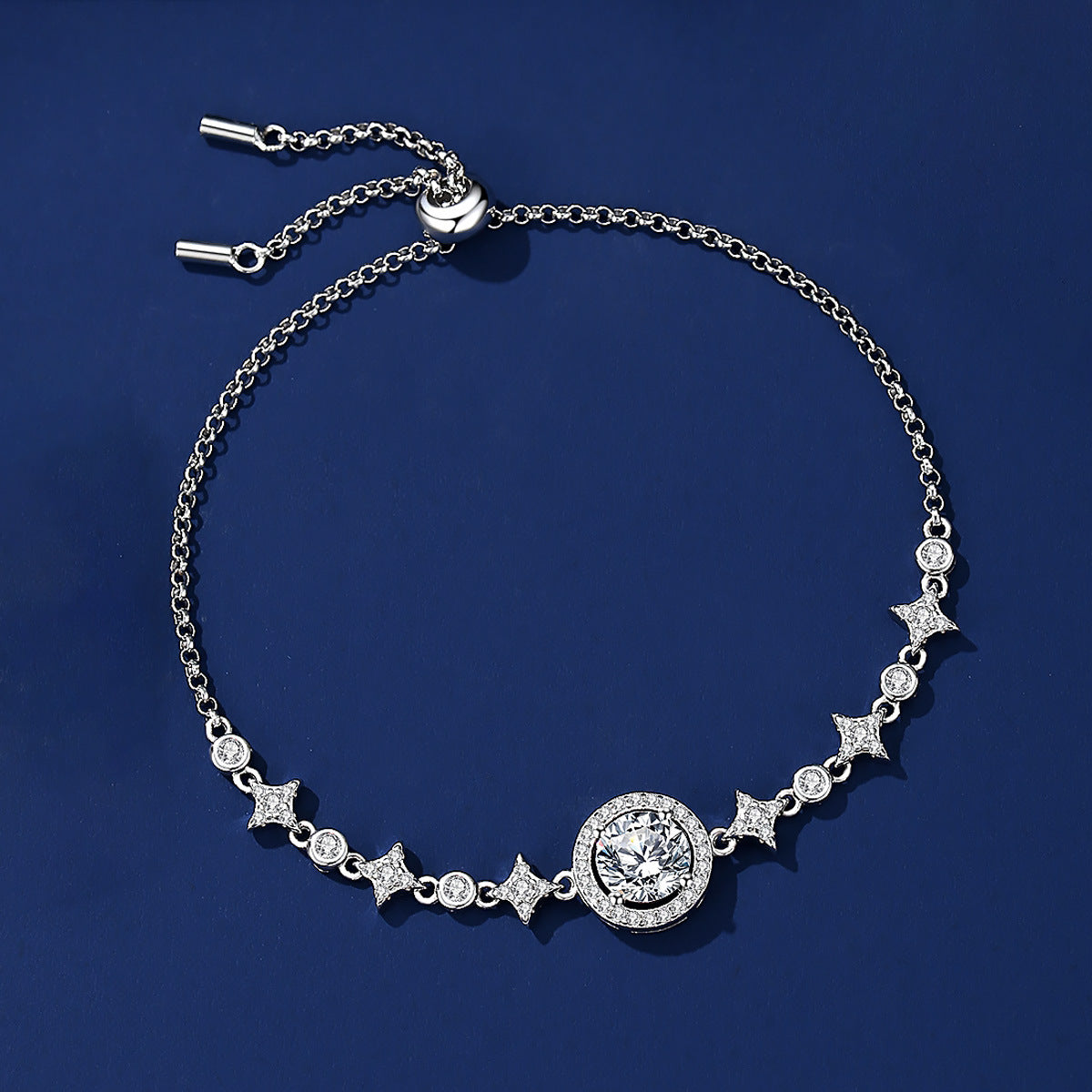 1-Carat Moissanite Bracelet – Premium S925 Sterling Silver – Star & Moon Bezel Setting
