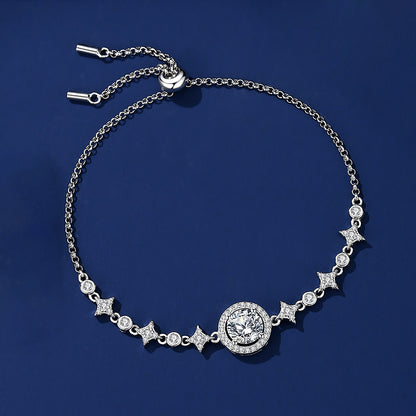 1-Carat Moissanite Bracelet – Premium S925 Sterling Silver – Star & Moon Bezel Setting