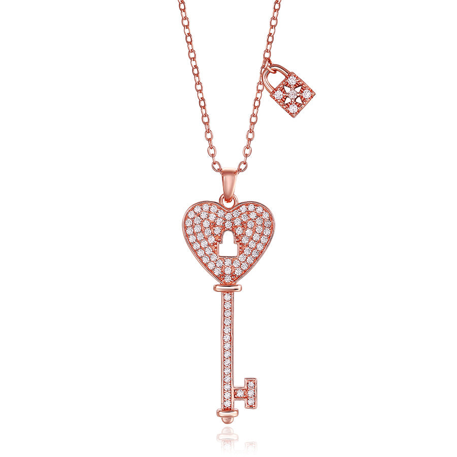 925 Sterling Silver Zircon Key Pendant Necklace For Women Jewelry Gift