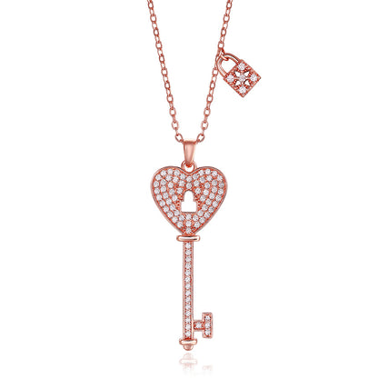 925 Sterling Silver Zircon Key Pendant Necklace For Women Jewelry Gift