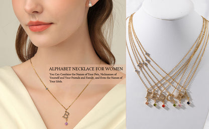 Stainless Steel 18K Gold-Plated Initial 26 Letters  Zircon Necklaces