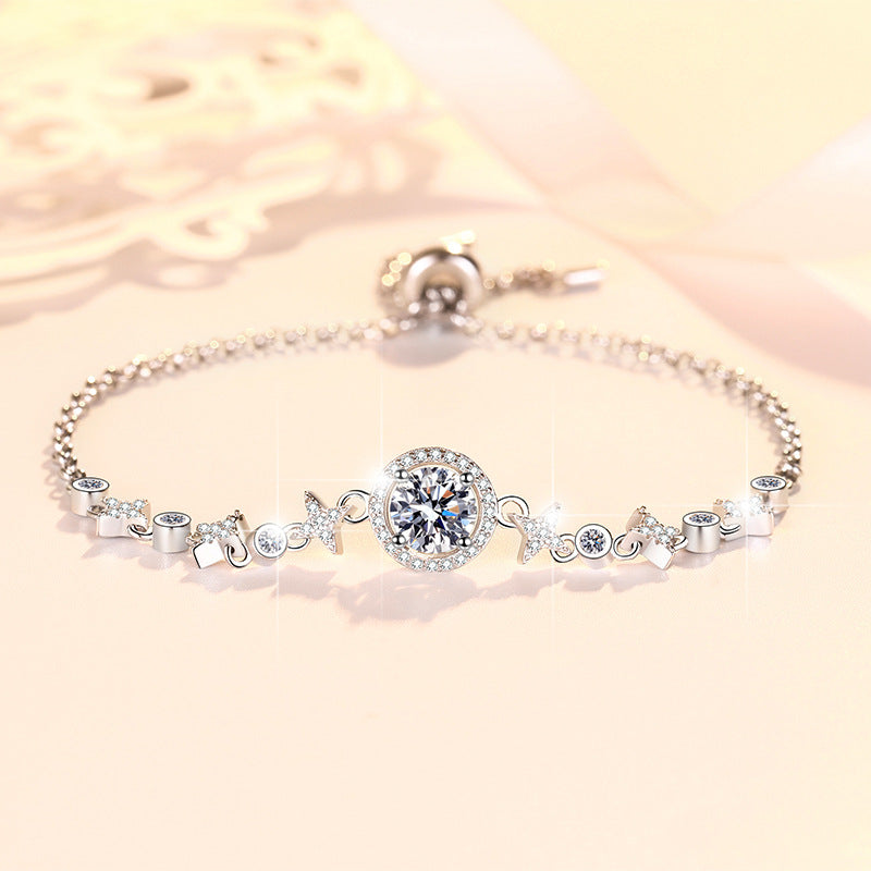 1-Carat Moissanite Bracelet – Premium S925 Sterling Silver – Star & Moon Bezel Setting