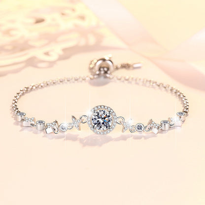 1-Carat Moissanite Bracelet – Premium S925 Sterling Silver – Star & Moon Bezel Setting