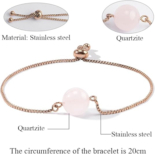 Women's Fine Jewelry Stainless Steel 18K Gold-Plated Natural Stone Adjustable Bracelet