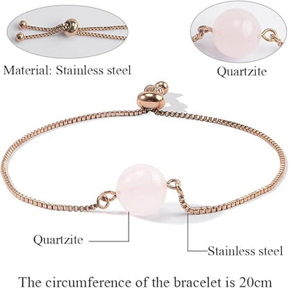 Women's Fine Jewelry Stainless Steel 18K Gold-Plated Natural Stone Adjustable Bracelet