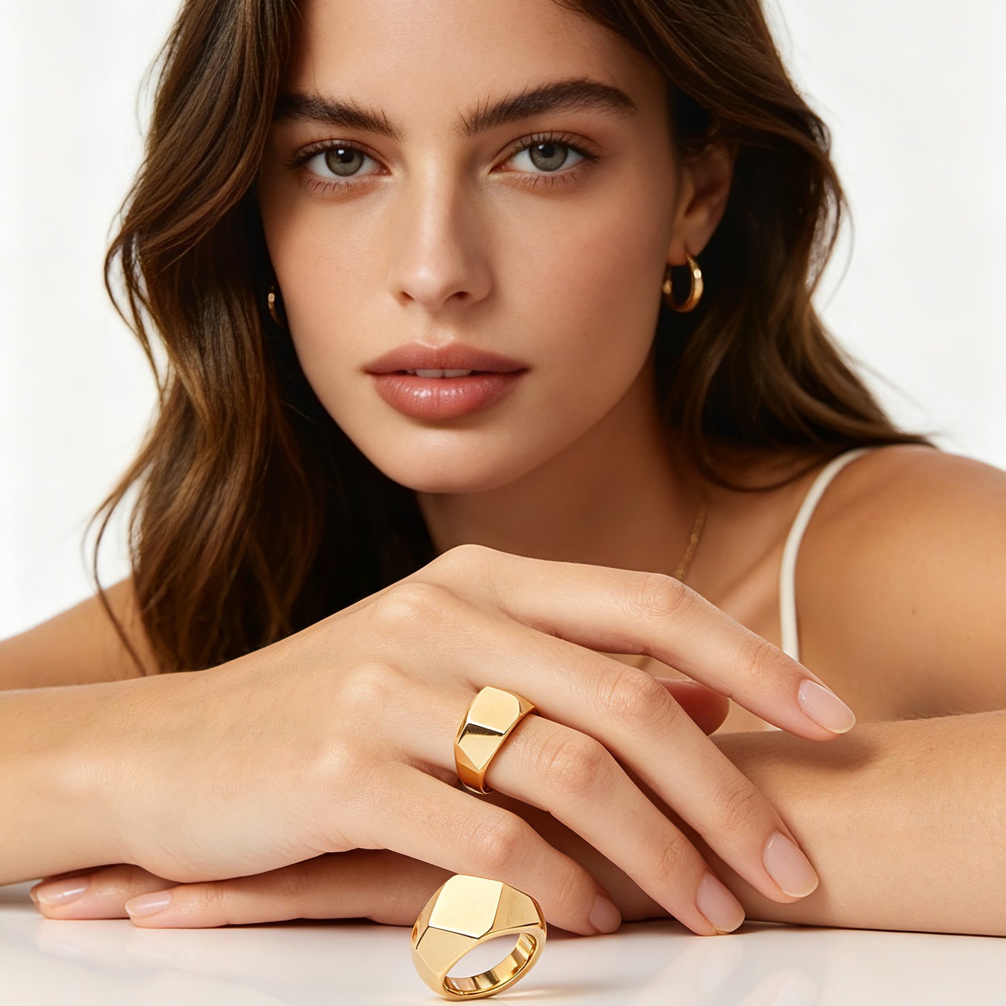 Women's Ring Stainless Steel 18K Gold-Plated Chunky Stainless Steel Ring