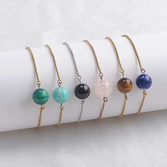 Women's Fine Jewelry Stainless Steel 18K Gold-Plated Natural Stone Adjustable Bracelet