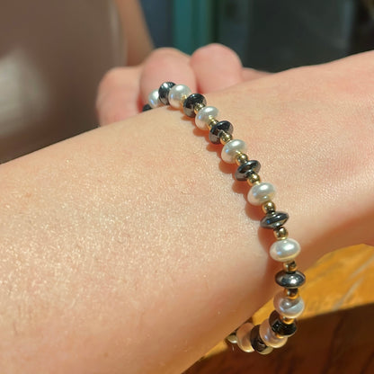 Carbon Fiber and Shell Pearl Bracelet