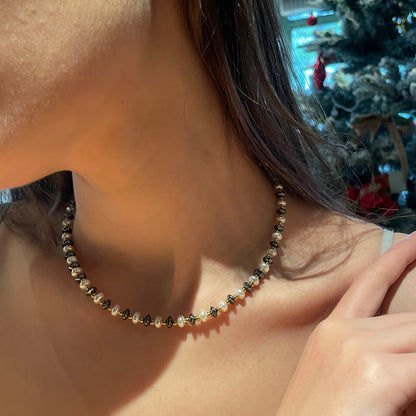 Carbon Fiber and Shell Pearl Necklace