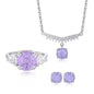 925 Sterling Silver Lavender Cubic Zirconia Jewelry Set with Necklace Ring and Stud Earrings