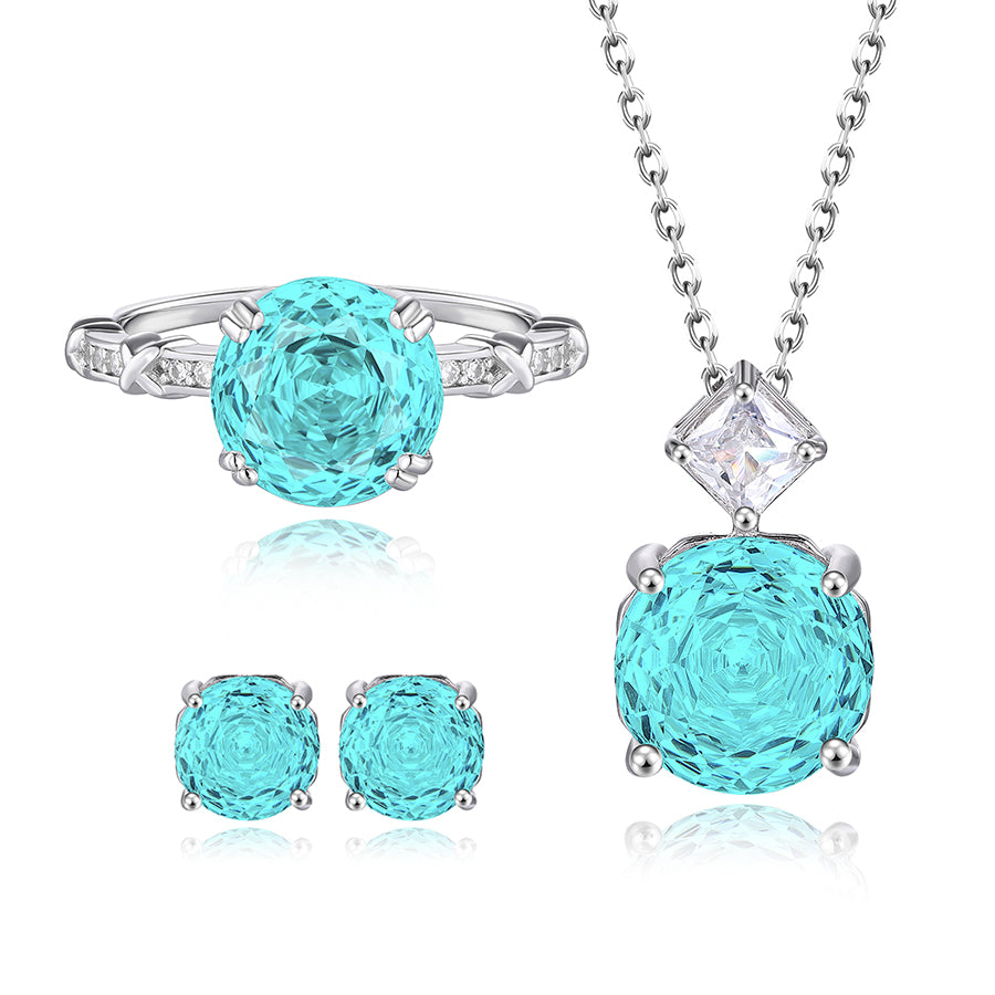 925 Sterling Silver Blue Zircon Jewelry Set – Ring, Necklace & Earrings Gift Set for Women