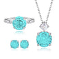 925 Sterling Silver Blue Zircon Jewelry Set – Ring, Necklace & Earrings Gift Set for Women