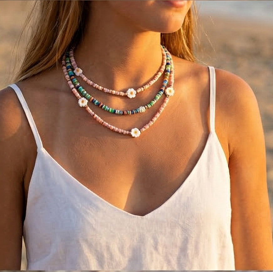 Oudisijewelry Handmade Decor Beaded Flower Necklaces Series Natural Stone Cylinder Beads with Chain Necklace
