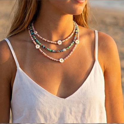 Oudisijewelry Handmade Decor Beaded Flower Necklaces Series Natural Stone Cylinder Beads with Chain Necklace