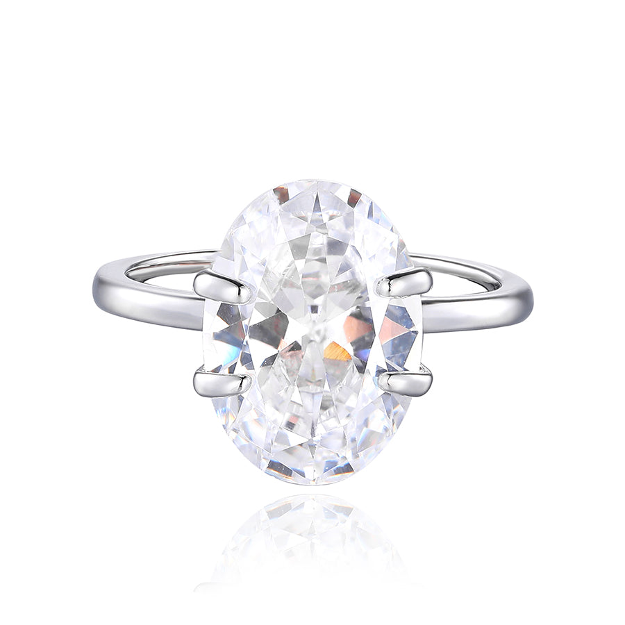 6.5CT Oval-Cut Zircon Solitaire Ring in 925 Sterling Silver