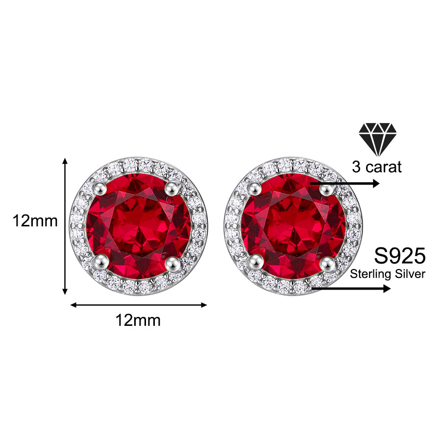 925 Sterling Silver Red Zircon Versatile Earrings – Unisex Design