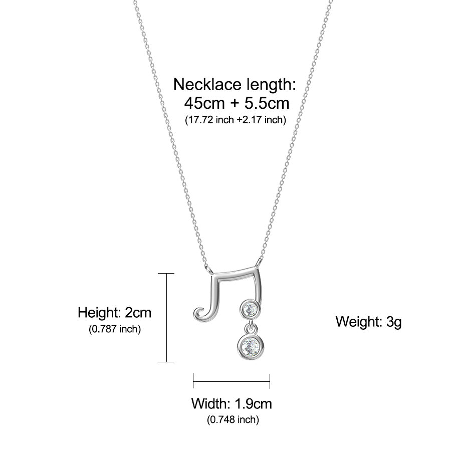 925 Sterling Silver Musical Note Cubic Zirconia Pendant Necklace