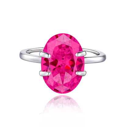 6.5CT Oval-Cut Zircon Solitaire Ring in 925 Sterling Silver