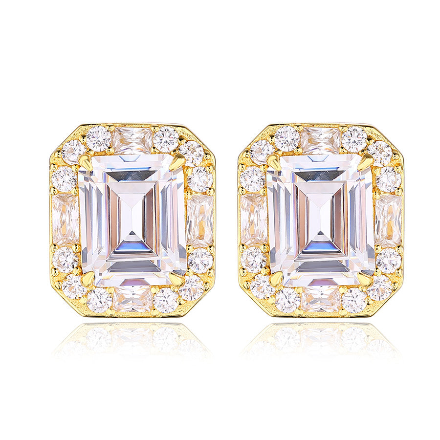 925 Sterling Silver Cubic Zirconia Square Stud Earrings (Unisex)