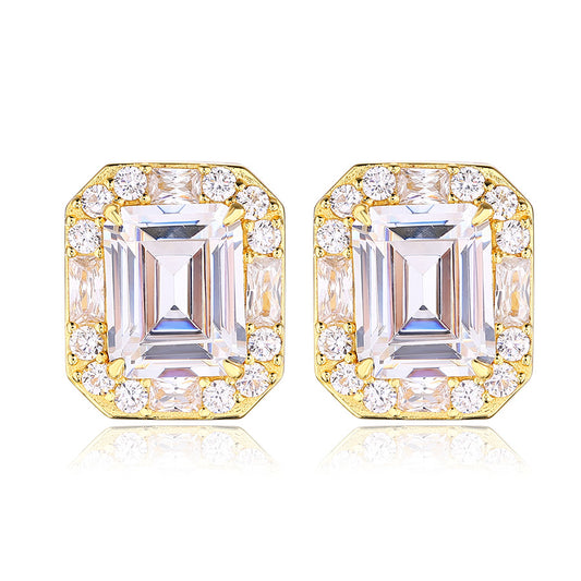 925 Sterling Silver Cubic Zirconia Square Stud Earrings (Unisex)